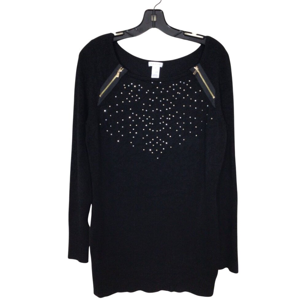 Cache Sweater Women’s M Medium Black Long Sleeve Knit Shirt Top Embellished